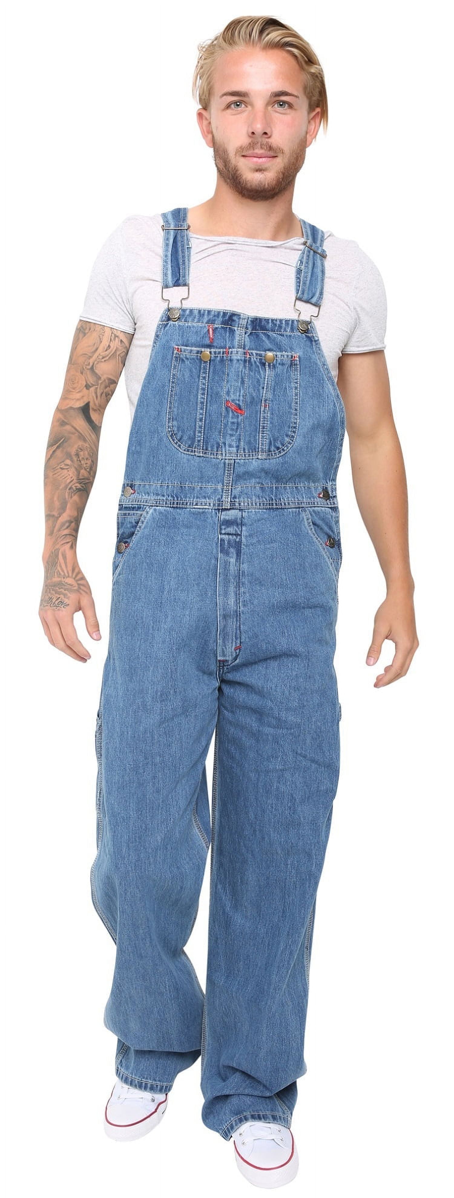 HISEA Men's Heavy Duty Denim Bib Overalls - Workwear Dungarees With Tool Pockets