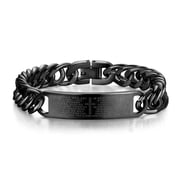 Mens Bible Lords Prayer Cross Cuban Chain Bracelet Black Gold Plated Religious Link Bracelet Bangle