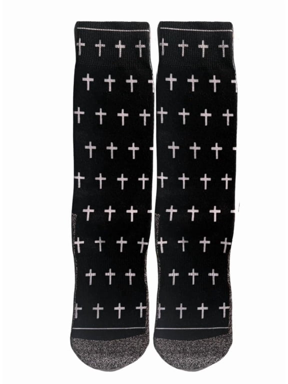 Men’s Bible Verse Crew Socks – Black and White Crosses Scripture Design, Moisture-Wicking
