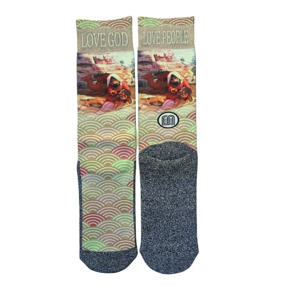 BibleSocks "The Good Samaritans (Love God, Love People)" Christian Faith Crew Socks for Men - Father's Day Gift
