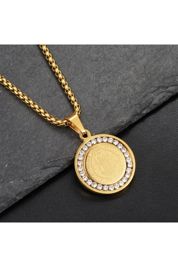 Men's Bible Verse Prayer CZ Necklace Christian Jewelry 14K Yellow Gold Praying Hands Coin Medal Pendant Necklaces