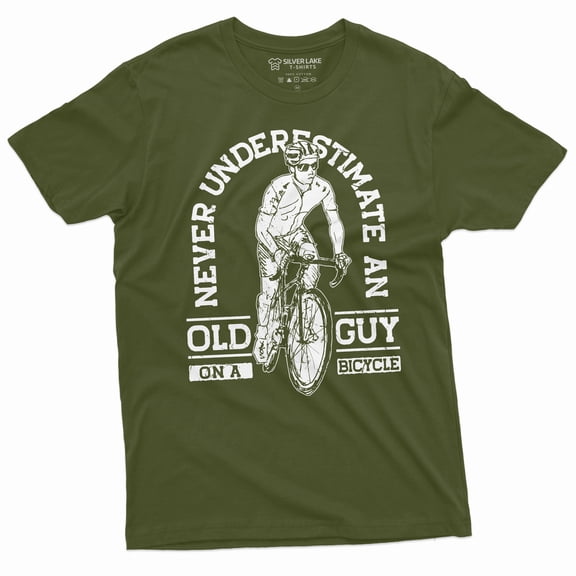 Men's Bicycle Bike T-shirt Old guy on bicycle Papa Dad Grandpa biking Tee Shirt Christmas Tee (Large Military Green)