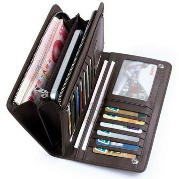 Men's Bifold Leather Zip Coin Long Wallet Multi Card Holder Purse Clutch