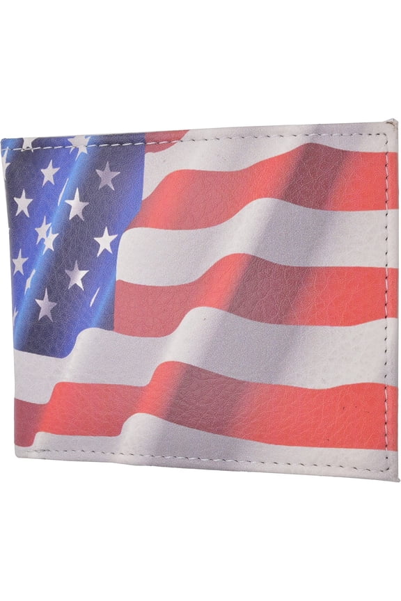 Men's Genuine Leather Bifold Multi Card ID Center Flap Wallet with Graphics USA Flag