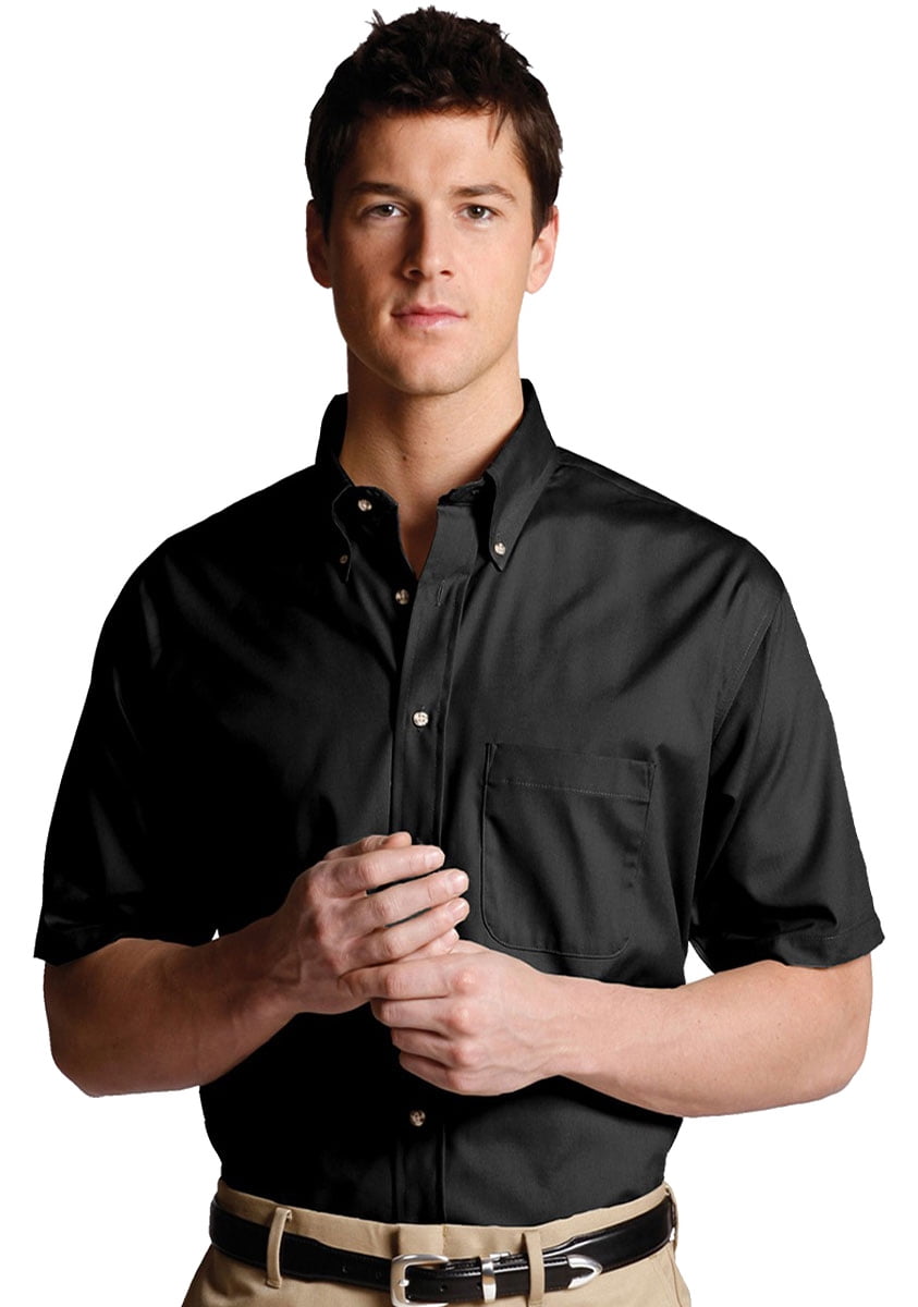 Men s Big And Tall Button Down Short Sleeve Poplin Shirt BLACK LT