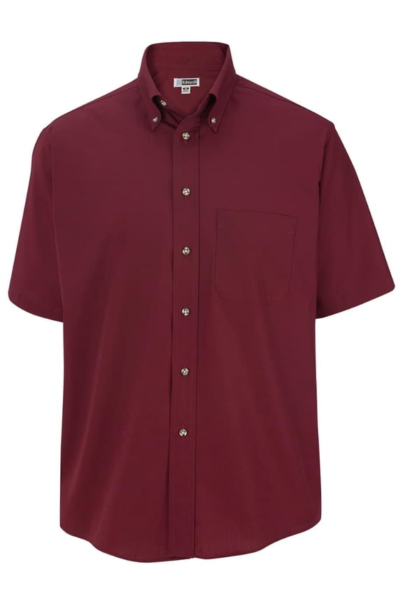 Men's Big And Tall Button Down Short Sleeve Poplin Shirt, WINE, 3XLT