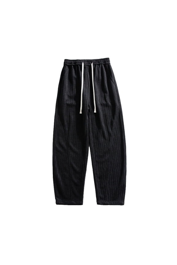 Men's Big And Tall Herringbone Pattern Casual Streetwear Fashion Loose Fit Pants Black XXXL