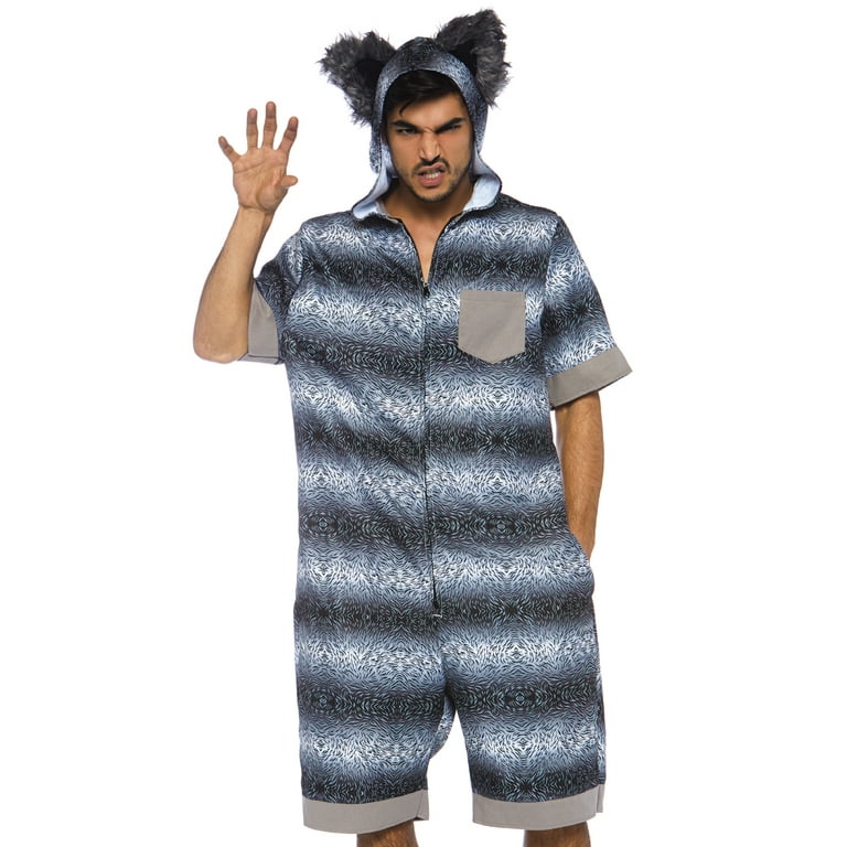 Wolf Costume Grey Jumpsuit with Hood Mens Wolf Costume Grey Jumpsuit with Hood Mens