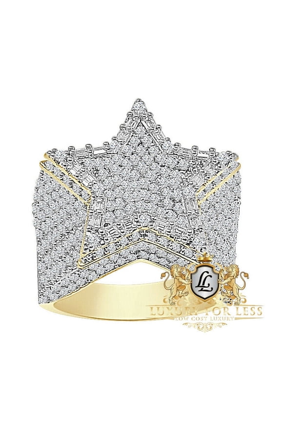 Men's Big Bold 22mm 14K Yellow Gold Over Baguette 4.00 Cwt. Star Shape Ring Band