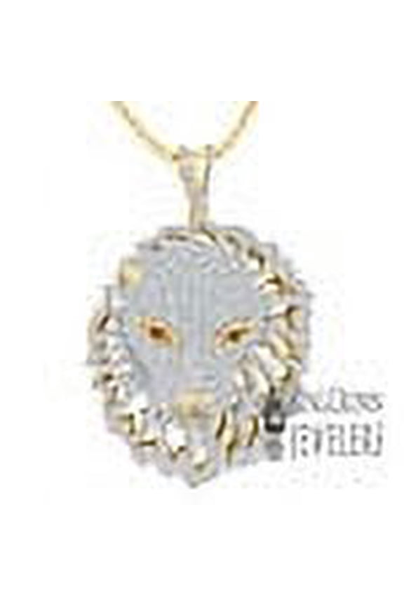 Men's Big Bold Real Yellow Gold Sterling Silver Lab Diamond Ruby Red Eye Designer Lion Head Face Charm Pendant