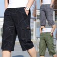 thumbnail image 1 of Men's & Big Capri Long Elastic Cargo Shorts Below Knee Shorts 3/4 Cotton Ripstop Workwear Cargo Casual Shorts with Multi-Pockets Size 2XL-6XL Navy, 1 of 8