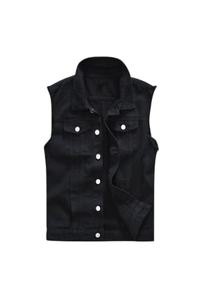 Men's & Big Cowboy Denim Vest,Sleeveless Jean Jacket Ripped Stretchy Distressed Cargo Trucker Vest for Men Sleeve Less Outerwear with Pocket Size M-6XL Black