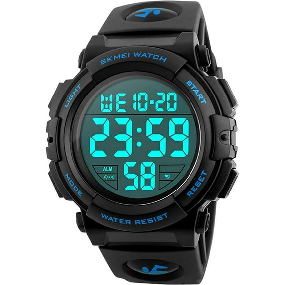 Men's Big Dial Outdoor Multifunction Sports Watch Military LED Digital Wristwatch Black Rubber Alarm Watch for Men