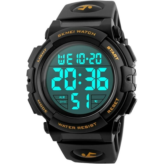 Men's Big Dial Outdoor Multifunction Sports Watch Military LED Digital Wristwatch Black Rubber Alarm Watch for Men
