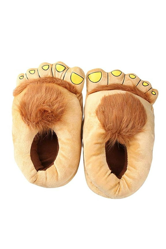 Men's Big Feet Furry Monster Adventure Slippers Comfortable Novelty Warm Winter Feet Slippers for Adults Brown