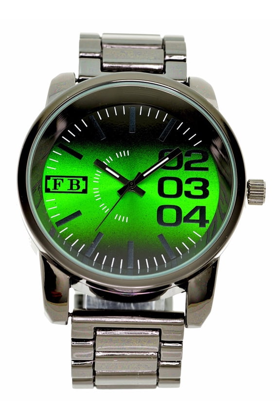 Mens Big Gunmetal Black & Green Clubbing 51.5mm 14mm thickWatch