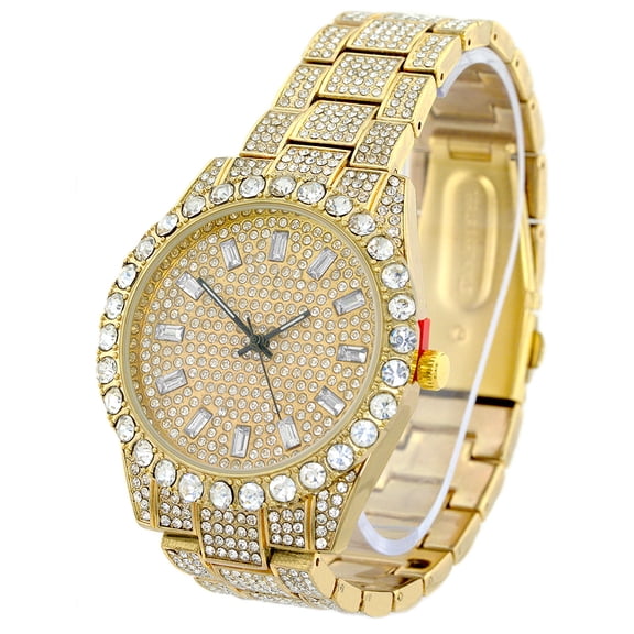 Mens Big Heavy Gold-Tone Iced-Out Clubbing Watch  44mm 13mm thick