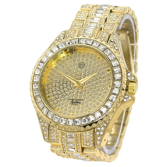 Mens Big Heavy Gold-Tone Iced-Out Clubbing Watch  50mm 13mm thick.