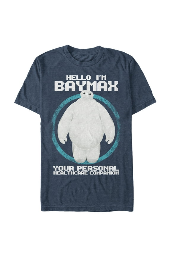 Men's Big Hero 6 Hello I'm Baymax  Graphic Tee Navy Blue Heather Medium