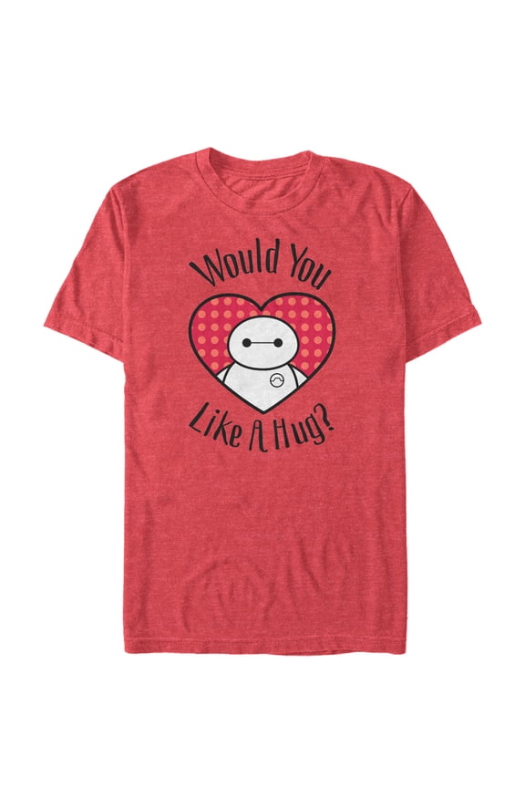 Men's Big Hero 6 Valentine Baymax Likes Hug Graphic Tee Red Heather Large