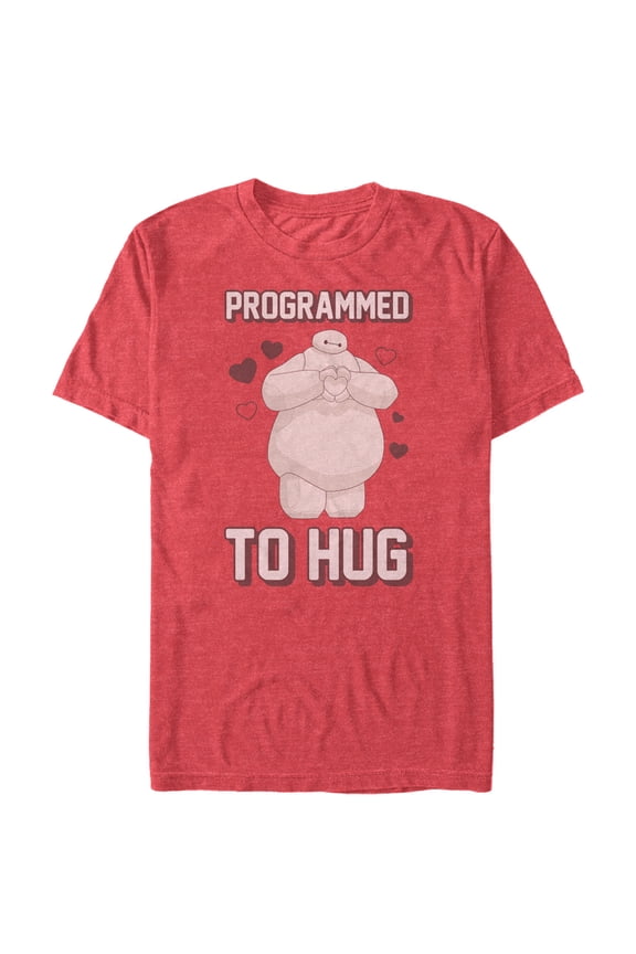 Men's Big Hero 6 Valentine Baymax Programmed to Hug Graphic Tee Red Heather Large
