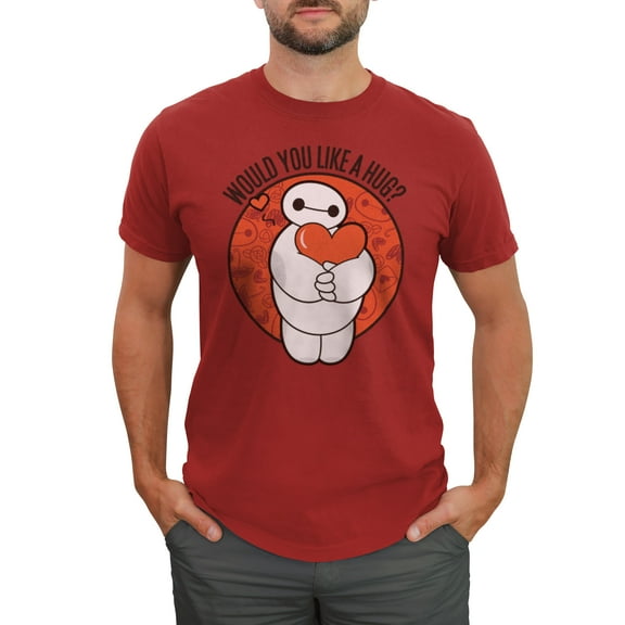 Men's Big Hero 6 Valentine's Baymax Likes Hugs  Graphic Tee Red Medium