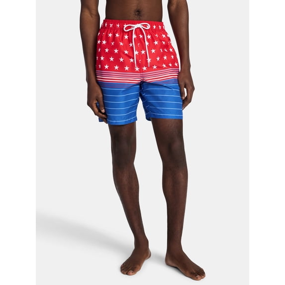 Fourth of July Men's & Big Men's Americana Swim Trunks from Way to Celebrate, 7" Inseam, Sizes S-3XL