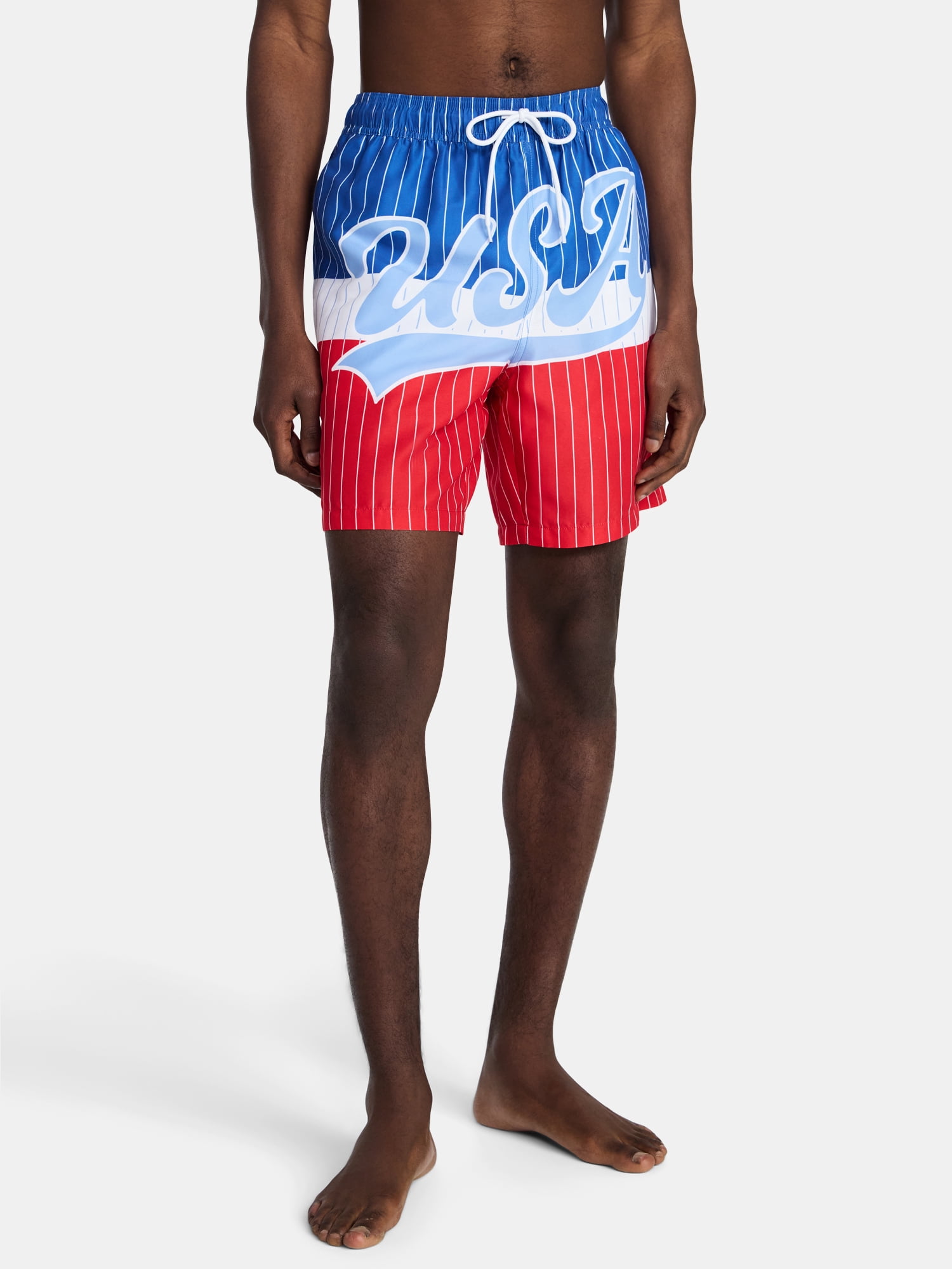 Fourth of July Men's & Big Men's Americana Swim Trunks from Way to Celebrate, 7" Inseam, Sizes S-3XL