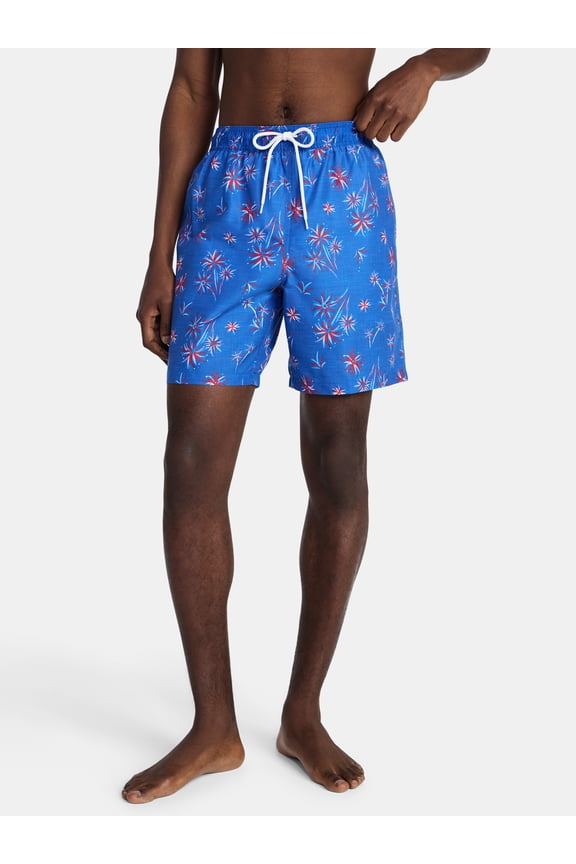 Fourth of July Men's & Big Men's Americana Swim Trunks from Way to Celebrate, 7" Inseam, Sizes S-3XL