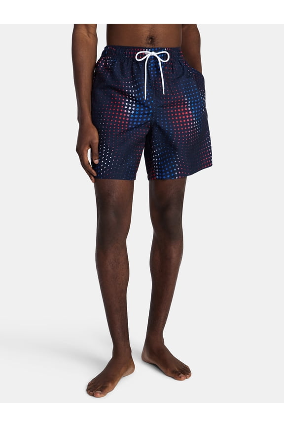 Fourth of July Men's & Big Men's Americana Swim Trunks from Way to Celebrate, 7" Inseam, Sizes S-3XL