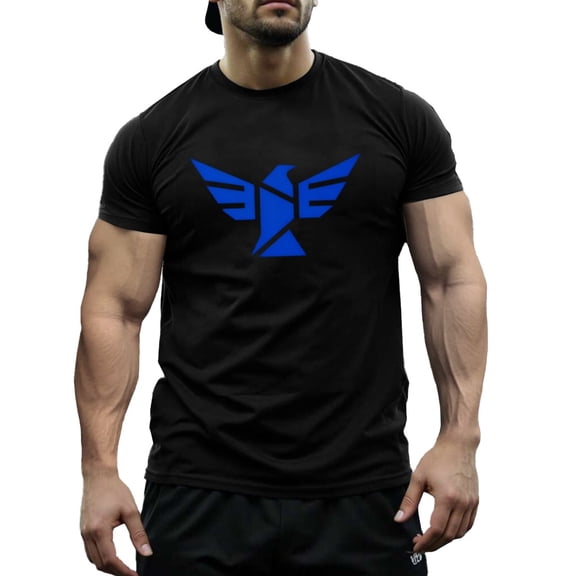 Men's & Big Men's Cotton Crewneck T-Shirt Blue Bird Print Short Sleeves, Size XS-5XL