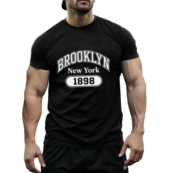 Men's & Big Men's Cotton Crewneck T-Shirt Brooklyn New York 1898 Print Short Sleeves, Size XS-5XL