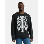 SUN DANCE GRAPHICS Halloween Crewneck Mineral Wash Fleece Sweatshirt, Skeleton Rib Cage, Men's Sizes XS-3XL