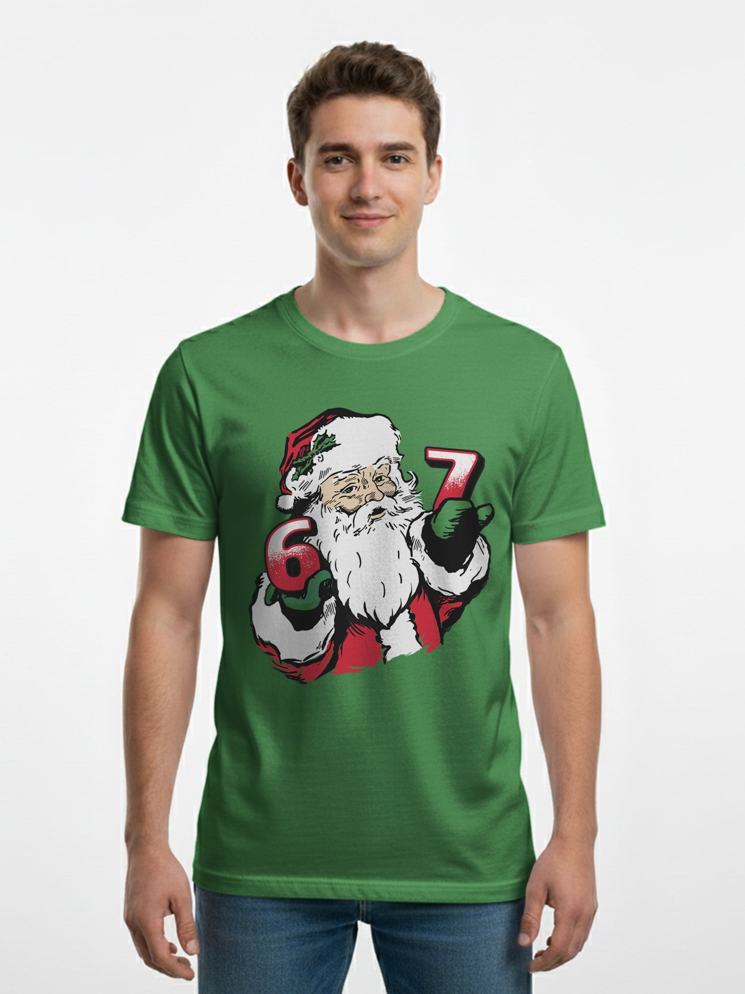 Men's & Big Men's Graphic Holiday Tee Shirt, Santa 6 7 Meme, Sizes S-3XL