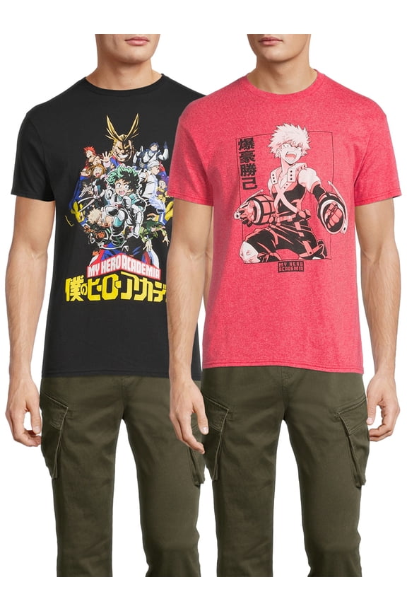 Men's & Big Men's My Hero Academia Short Sleeve Graphic Tees 2-Pack, (Size S-3XL), Anime Graphic Tees