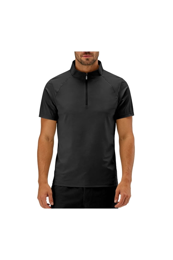 Men's & Big Short Sleeve Pullover Cage Jacket - Stretch Quick Dry, Quarter Zip, Mockneck Shirt Size L-8XL Black