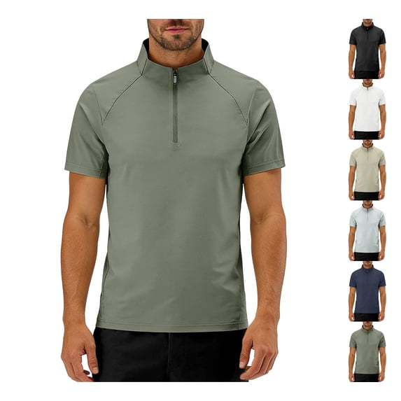 Men's & Big Short Sleeve Pullover Cage Jacket - Stretch Quick Dry, Quarter Zip, Mockneck Shirt Size L-8XL White