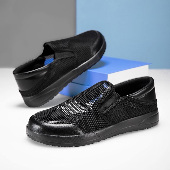 Men's Big Size 39-47 White Breathable Mesh Slip On Casual Walking Shoes, Lightweight Non-Slip Loafer Trainers, Wide Toe Summer Driving Daily Footwear