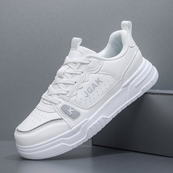 Men's Big Size All Black Leather Chunky Platform Casual Skate Shoes, Wide Toe Non-Slip Height Increasing Street Fashion Daily Walking Footwear