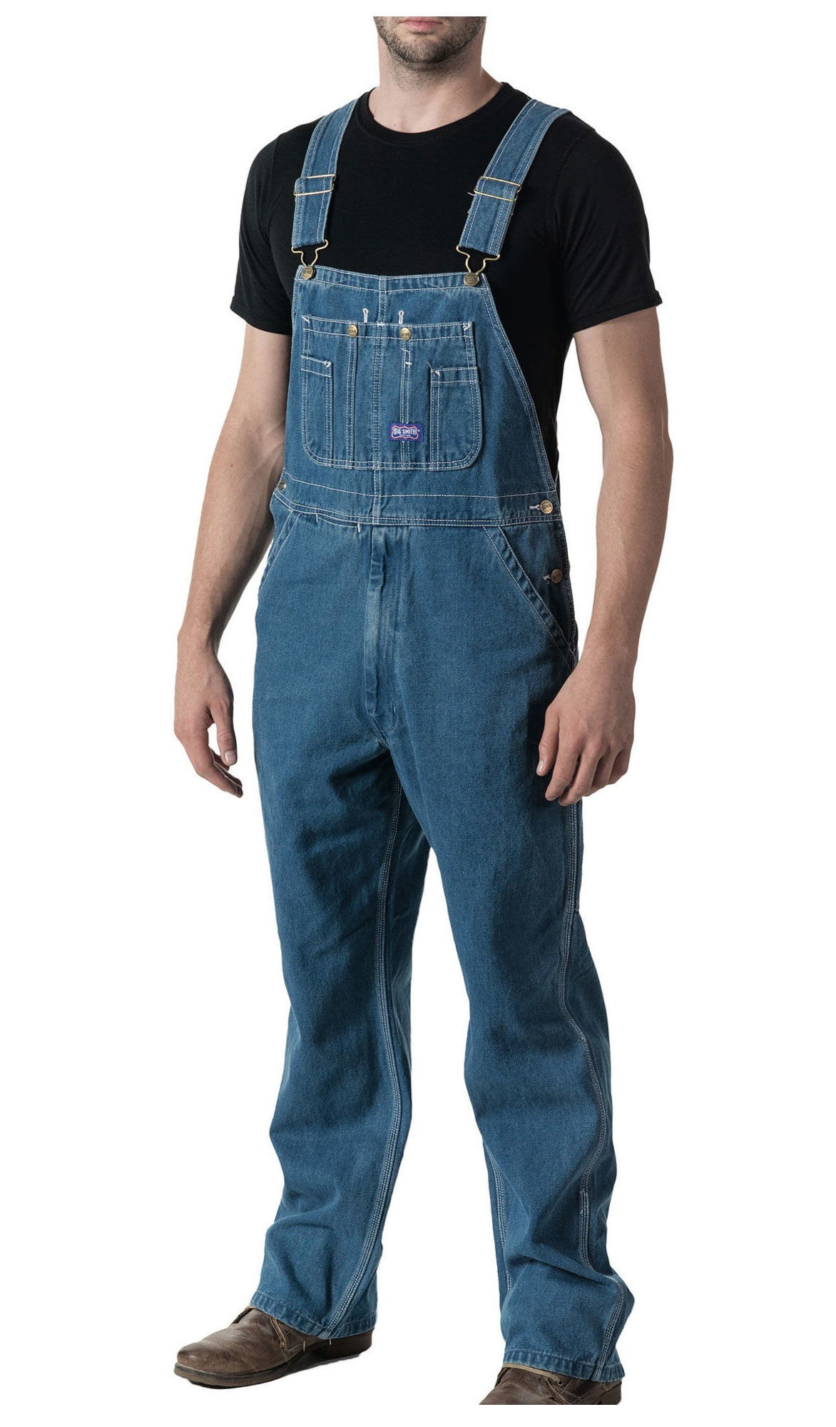 Men's Big Smith Denim Bib Overall Stone Washed 38 x 28 - Walmart.com