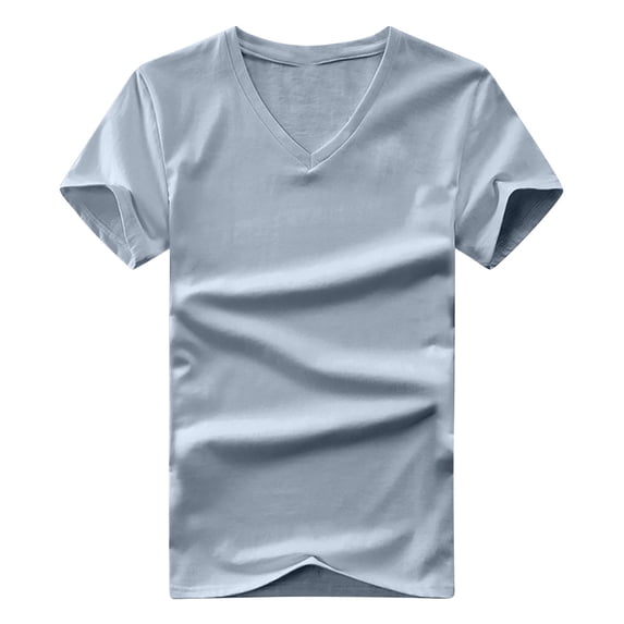 Men's & Big Solid Color Short Sleeve V-Neck T-Shirt Casual Basic Tee Breathable Cotton Summer Top Everyday Wear Size 5XL Gray