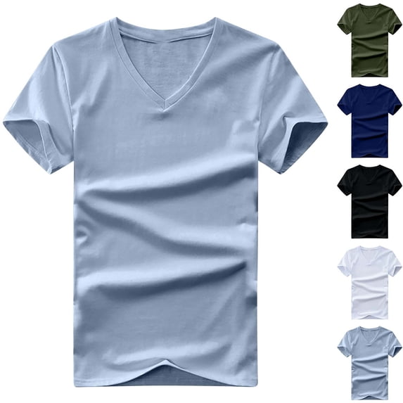 Men's & Big Solid Color Short Sleeve V-Neck T-Shirt Casual Basic Tee Breathable Cotton Summer Top Everyday Wear Size 5XL White