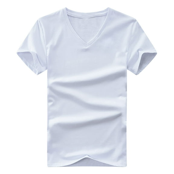 Men's & Big Solid Color Short Sleeve V-Neck T-Shirt Casual Basic Tee Breathable Cotton Summer Top Everyday Wear Size 5XL White