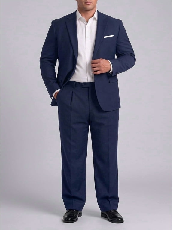 Men's Big & Tall 2-Piece Suit Set - Single Button for Wedding, Business & Formal Occasions Navy Blue 54