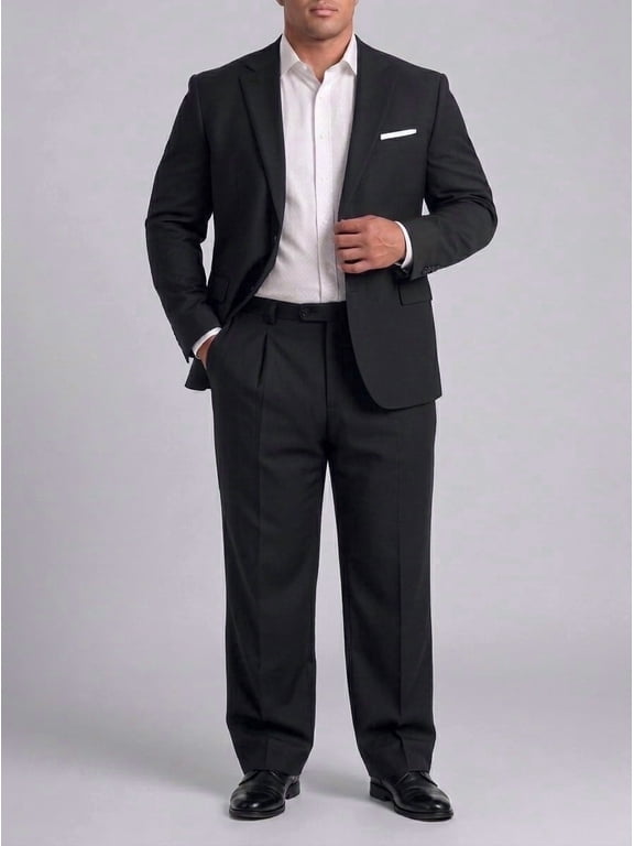 Men's Big & Tall 2-Piece Suit Set - Single Button for Wedding, Business & Formal Occasions Black 54