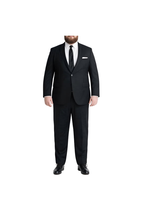 Men's Big & Tall 2-Piece Suit Set - Single Button for Wedding, Business & Formal Occasions Black 56