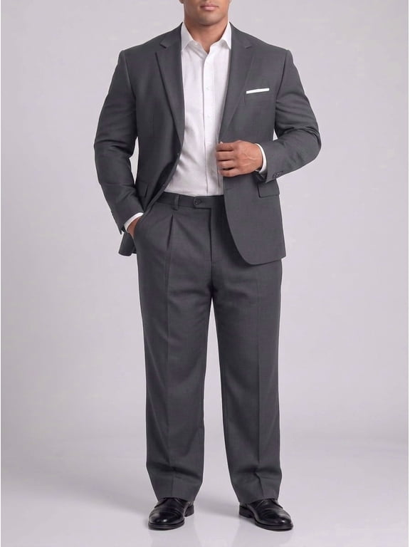 Men's Big & Tall 2-Piece Suit Set - Single Button for Wedding, Business & Formal Occasions Grey 58