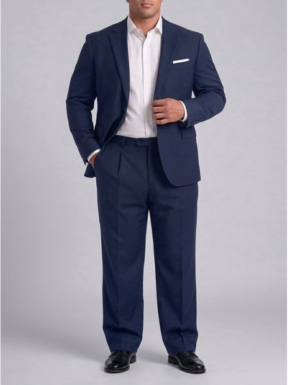 Men's Big & Tall 2-Piece Suit Set - Single Button for Wedding, Business & Formal Occasions Navy Blue 48
