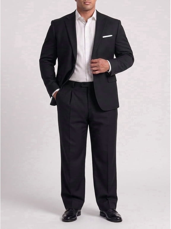 Men's Big & Tall 2-Piece Suit Set - Single Button for Wedding, Business & Formal Occasions Black 56