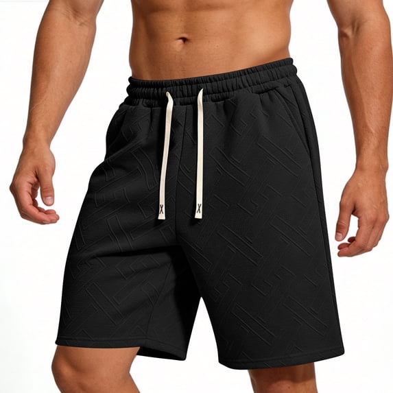 Men's Big & Tall 5" 7" 9" Jacquard Sweat Shorts - Pull On Soft Lounge Drawstring Sweatpant Athletic Gym Workout Short with Pockets Size M-5XL Black